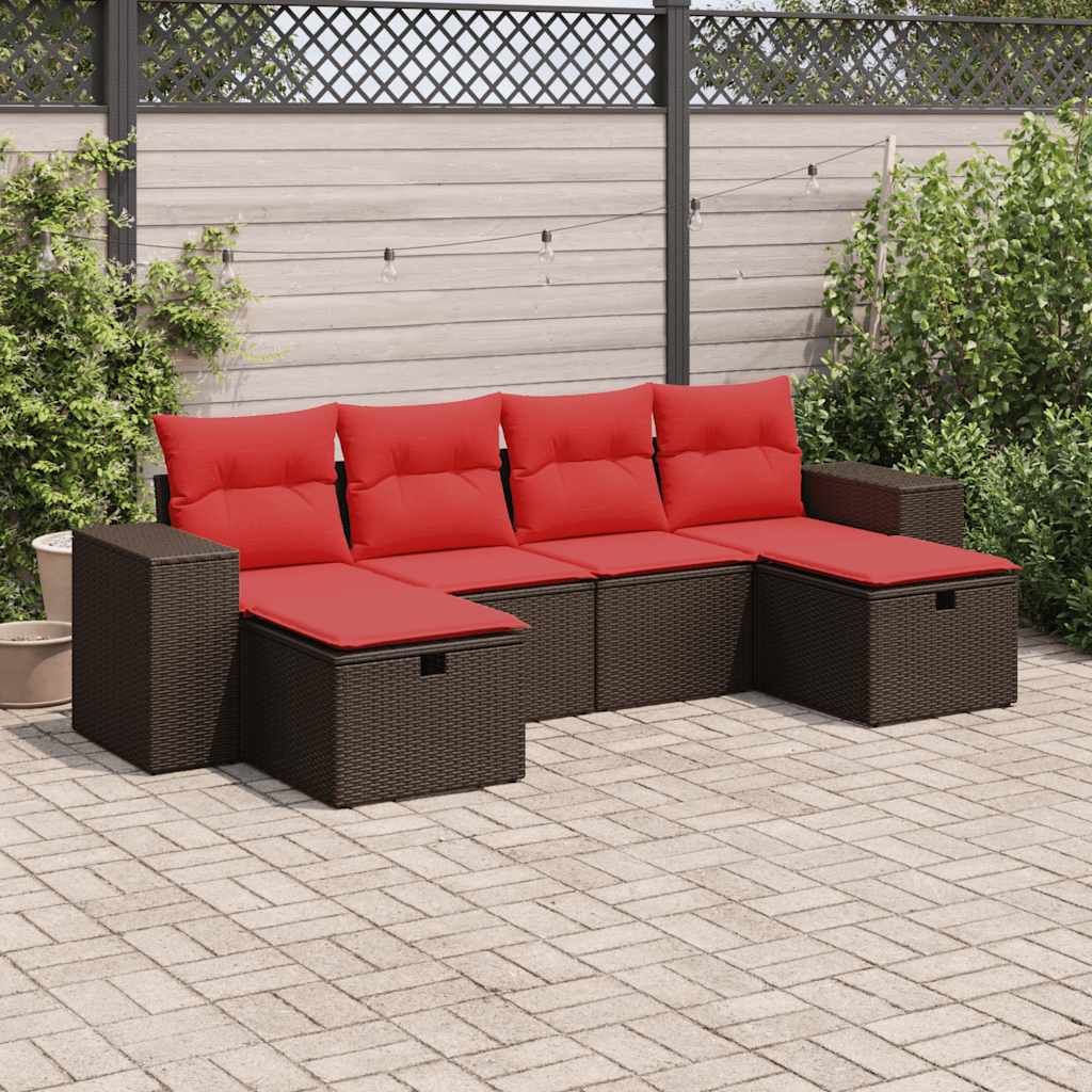 vidaXL 6-delige Loungeset met kussens poly rattan zwart