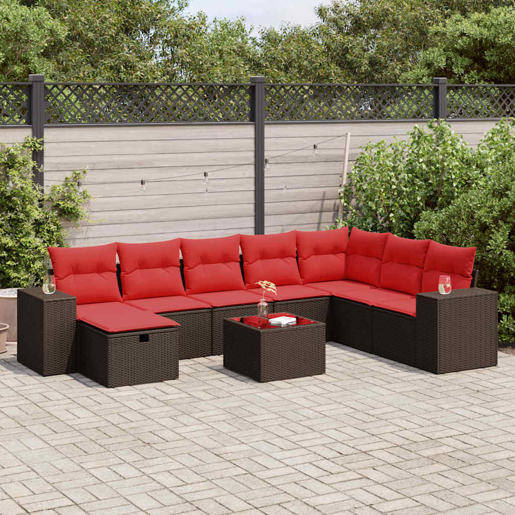 vidaXL 8-delige Loungeset met kussens poly rattan grijs