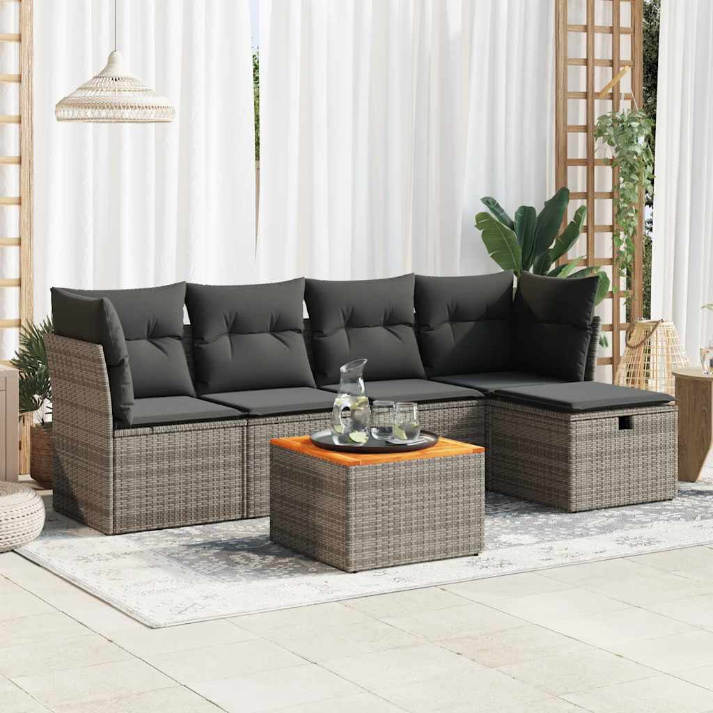 vidaXL 6-delige Loungeset met kussens poly rattan zwart