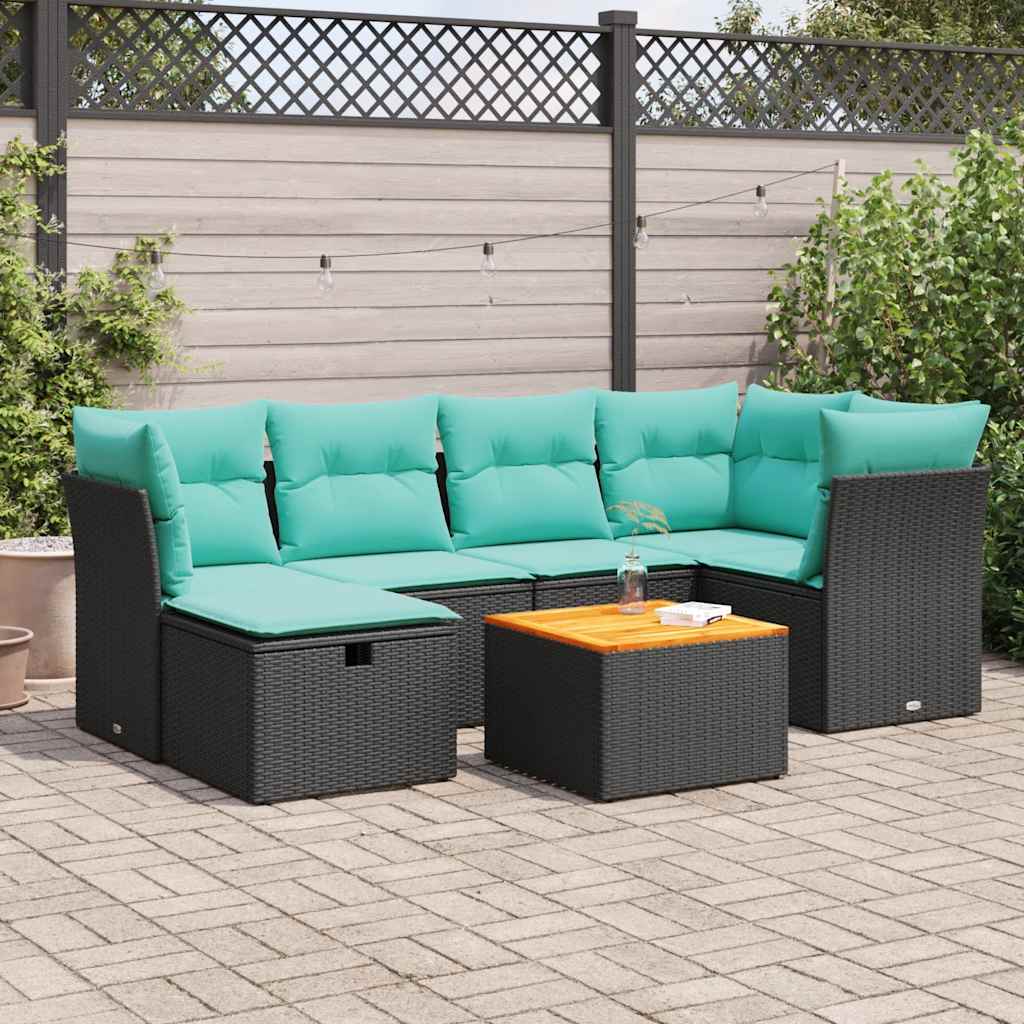 vidaXL 7-Piece Lounge Set with Cushions Poly Rattan Black