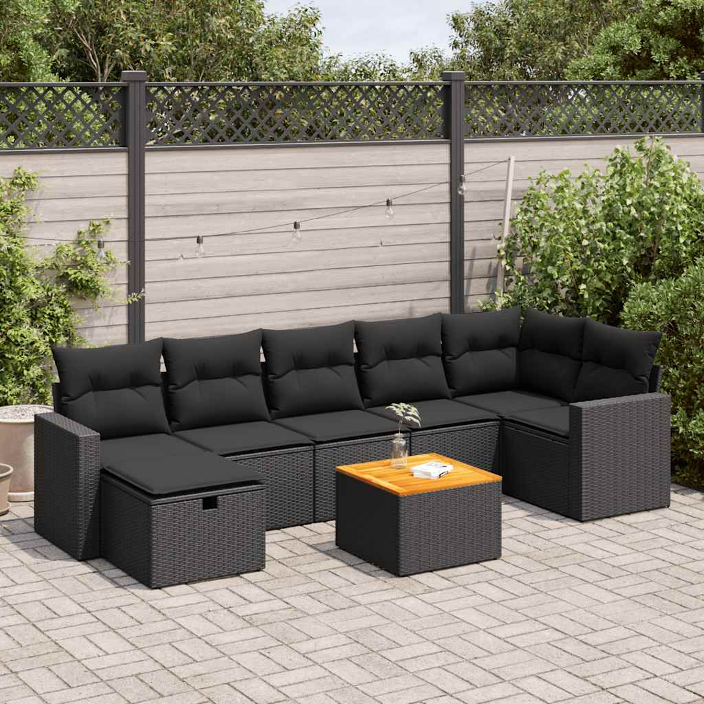 vidaXL 8-delige Loungeset met kussens poly rattan zwart