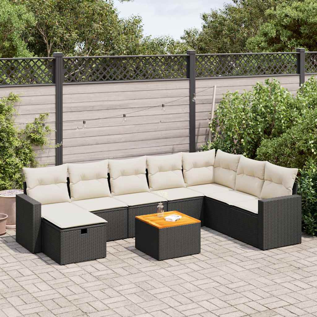 vidaXL 9-piece Poly Rattan Lounge Set with Cushions Black