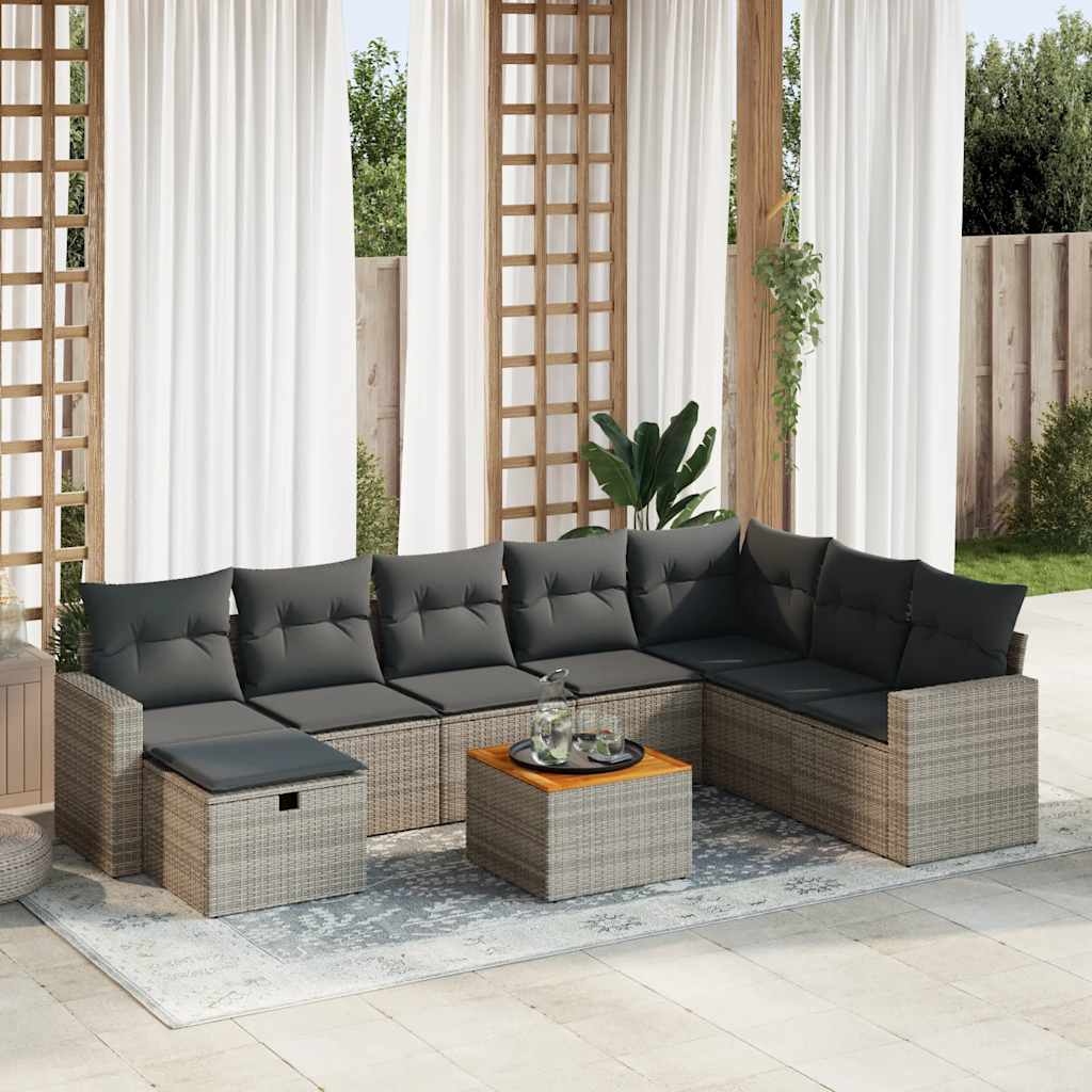 vidaXL 9-piece Poly Rattan Lounge Set with Cushions Black