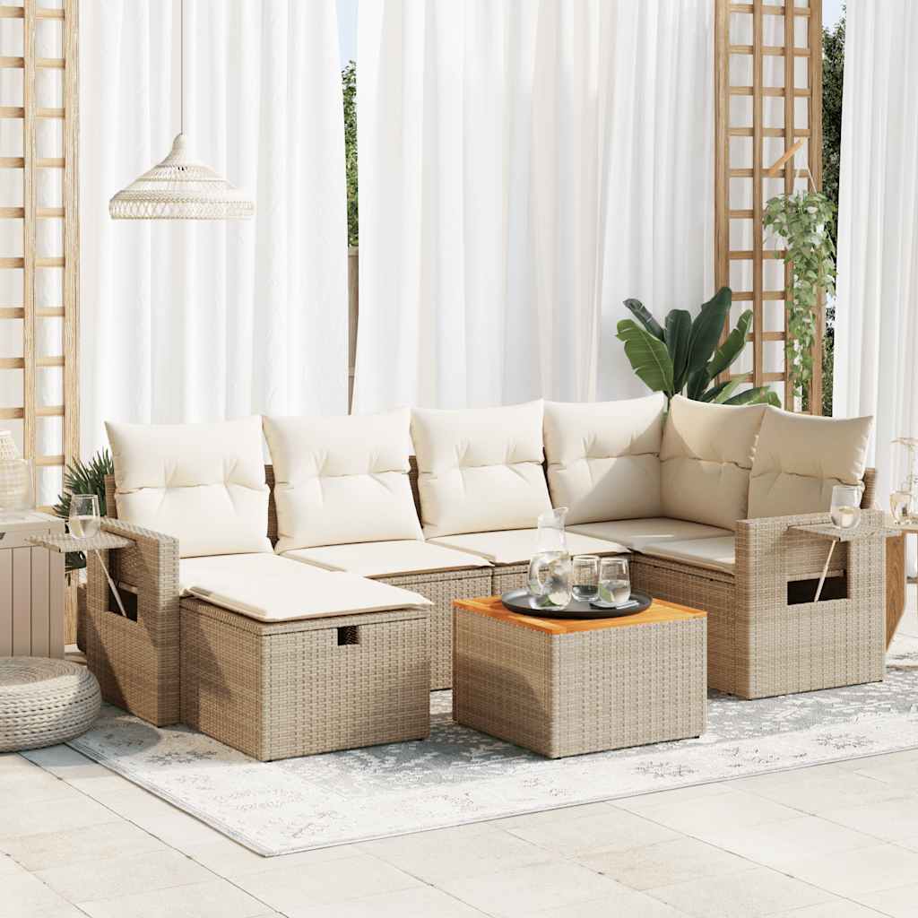 vidaXL 7-delige Loungeset met kussens poly rattan zwart
