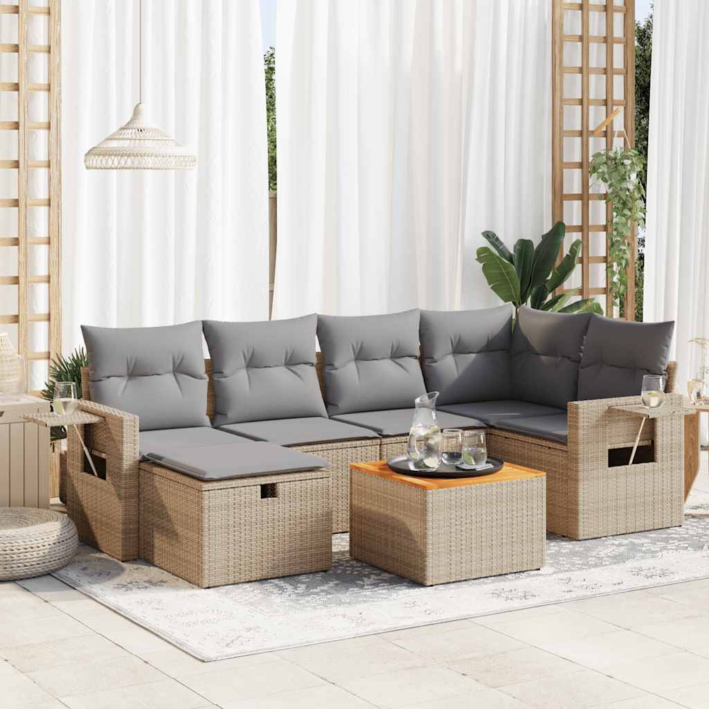vidaXL 7-delige Loungeset met kussens poly rattan zwart