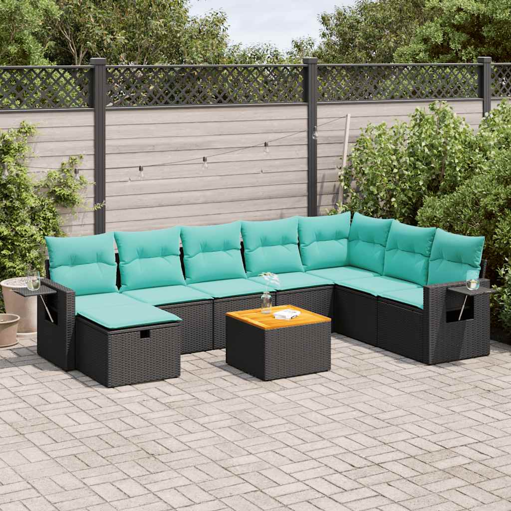 vidaXL 9-piece Lounge Set with Cushions Poly Rattan Grey