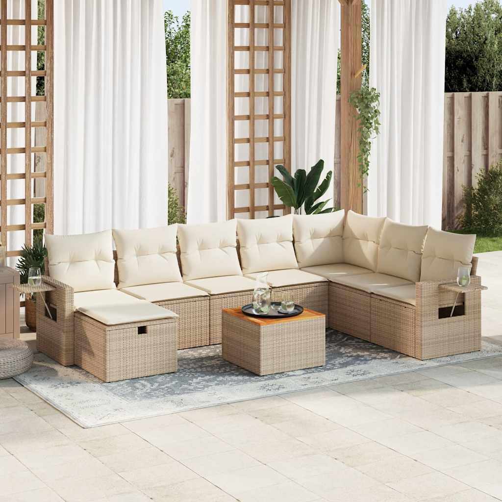 vidaXL 9-delige Loungeset met kussens poly rattan zwart