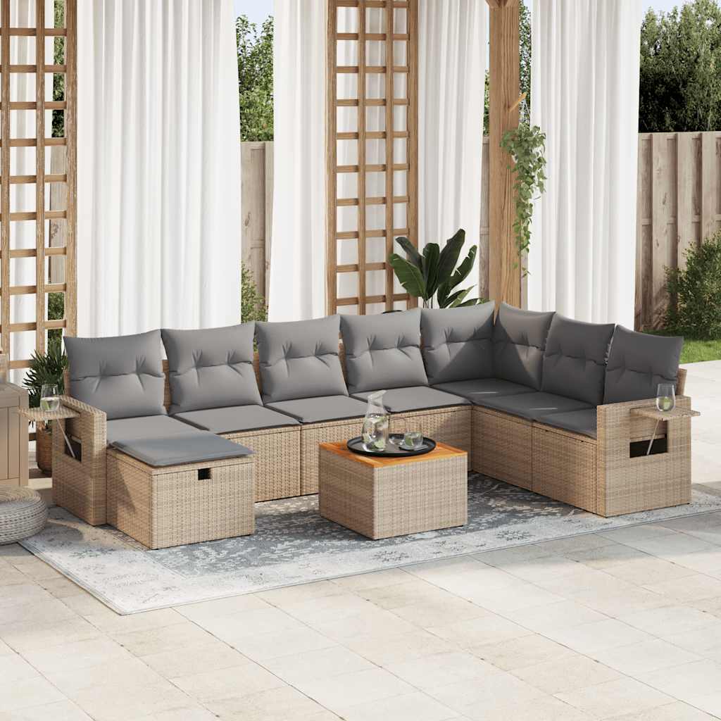 vidaXL 9-delige Loungeset met kussens poly rattan zwart