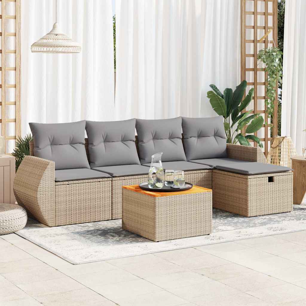 vidaXL 6-delige Loungeset met kussens poly rattan zwart