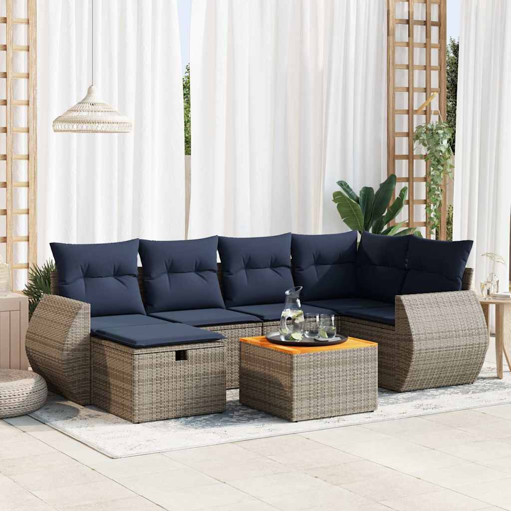 vidaXL 7-delige Loungeset met kussens poly rattan zwart