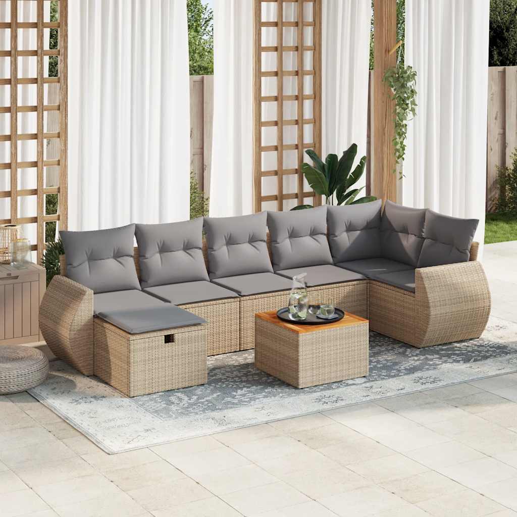 vidaXL 8-delige Loungeset met kussens poly rattan zwart