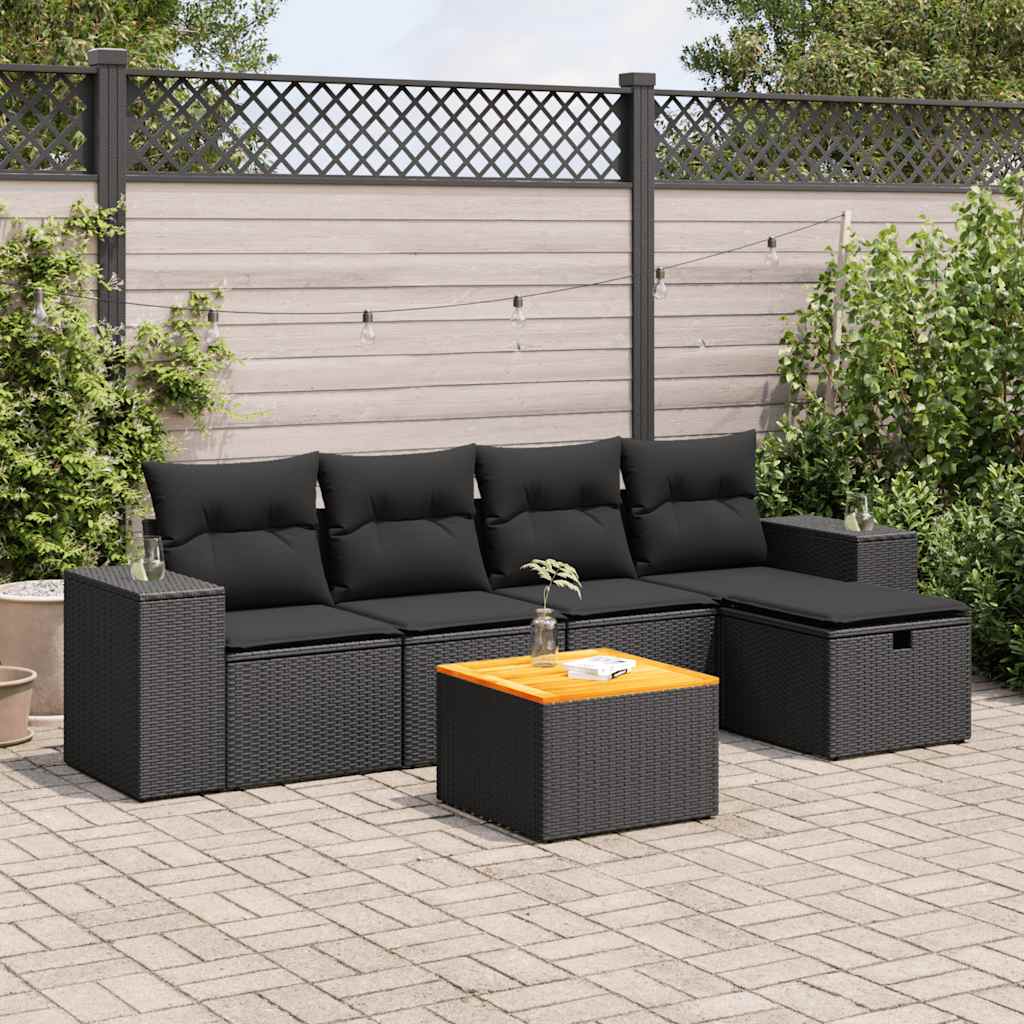 vidaXL 6-piece Lounge Set with cushions poly rattan black
