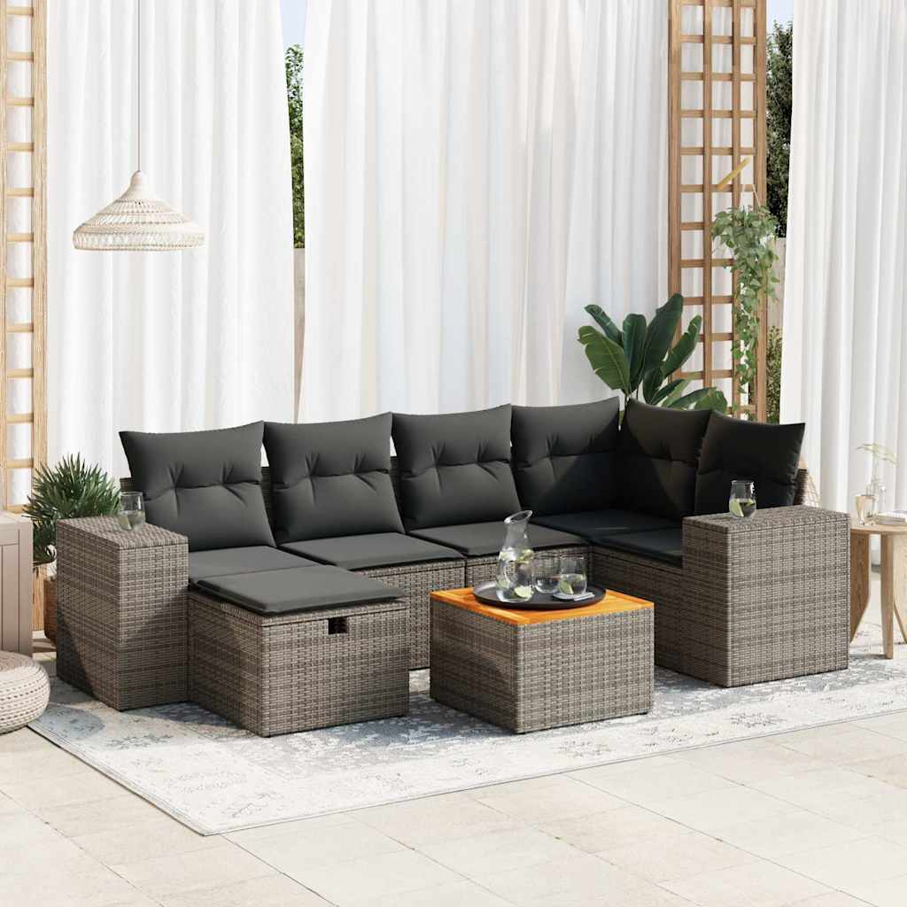 vidaXL 7-delige Loungeset met kussens poly rattan zwart