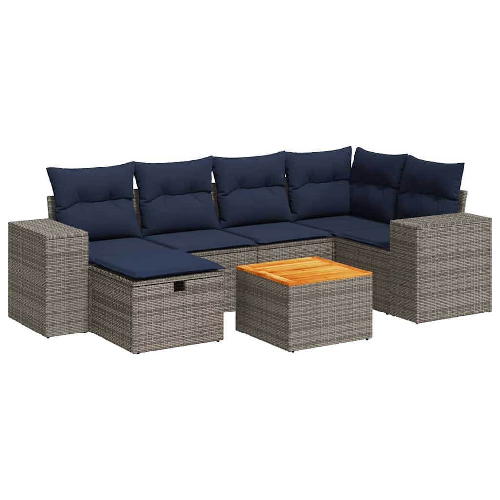 vidaXL 7-delige Loungeset met kussens poly rattan zwart