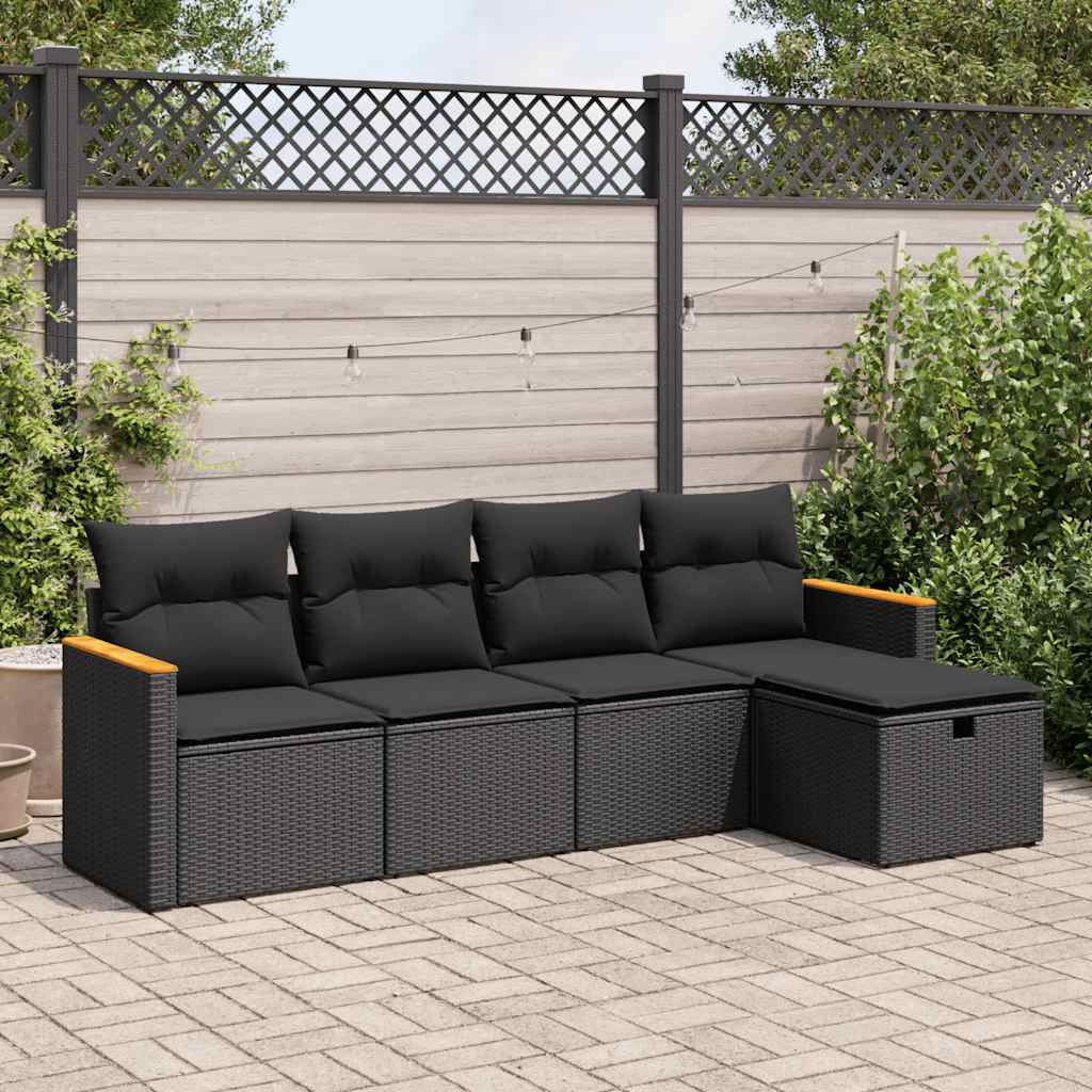 vidaXL 5-delige Loungeset met kussens poly rattan zwart