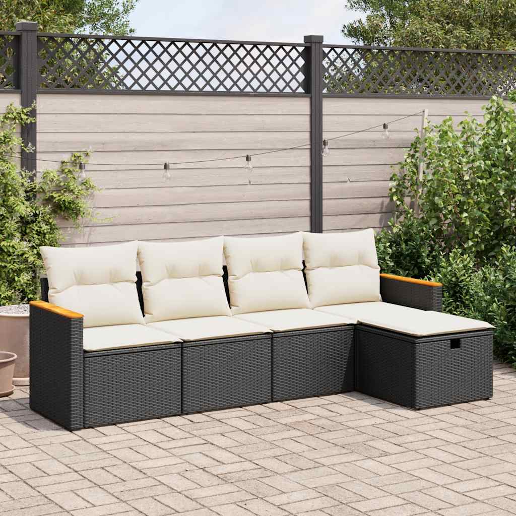 vidaXL 5-delige Loungeset met kussens poly rattan zwart