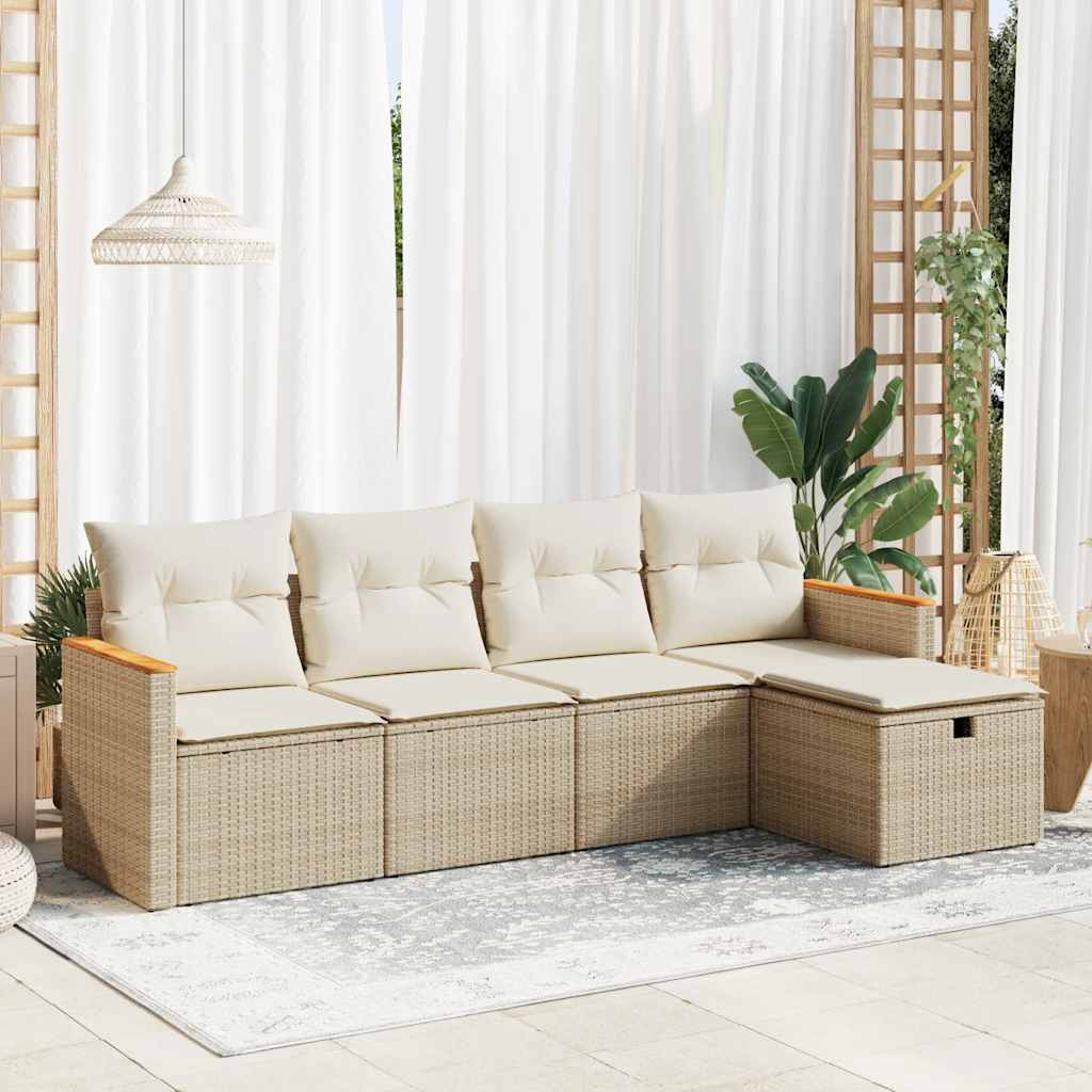 vidaXL 5-delige Loungeset met kussens poly rattan zwart