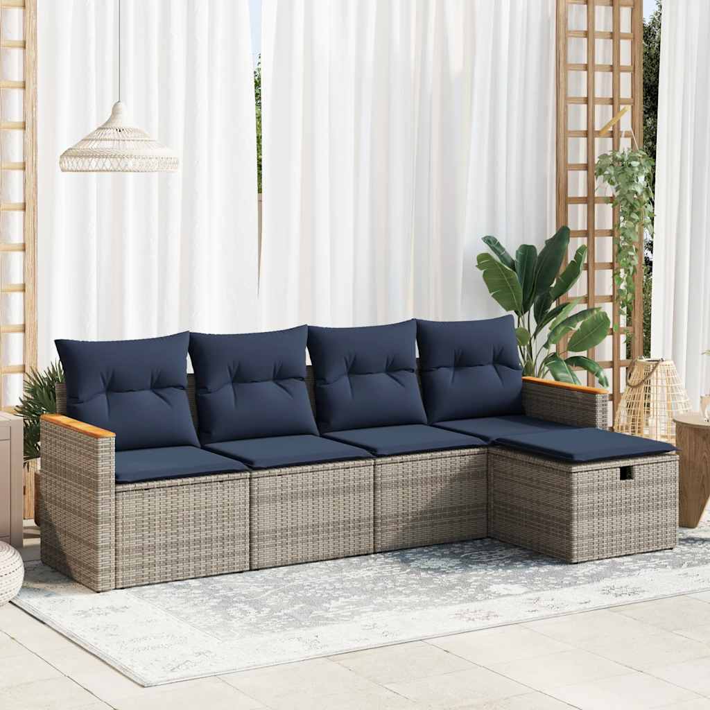 vidaXL 5-delige Loungeset met kussens poly rattan zwart