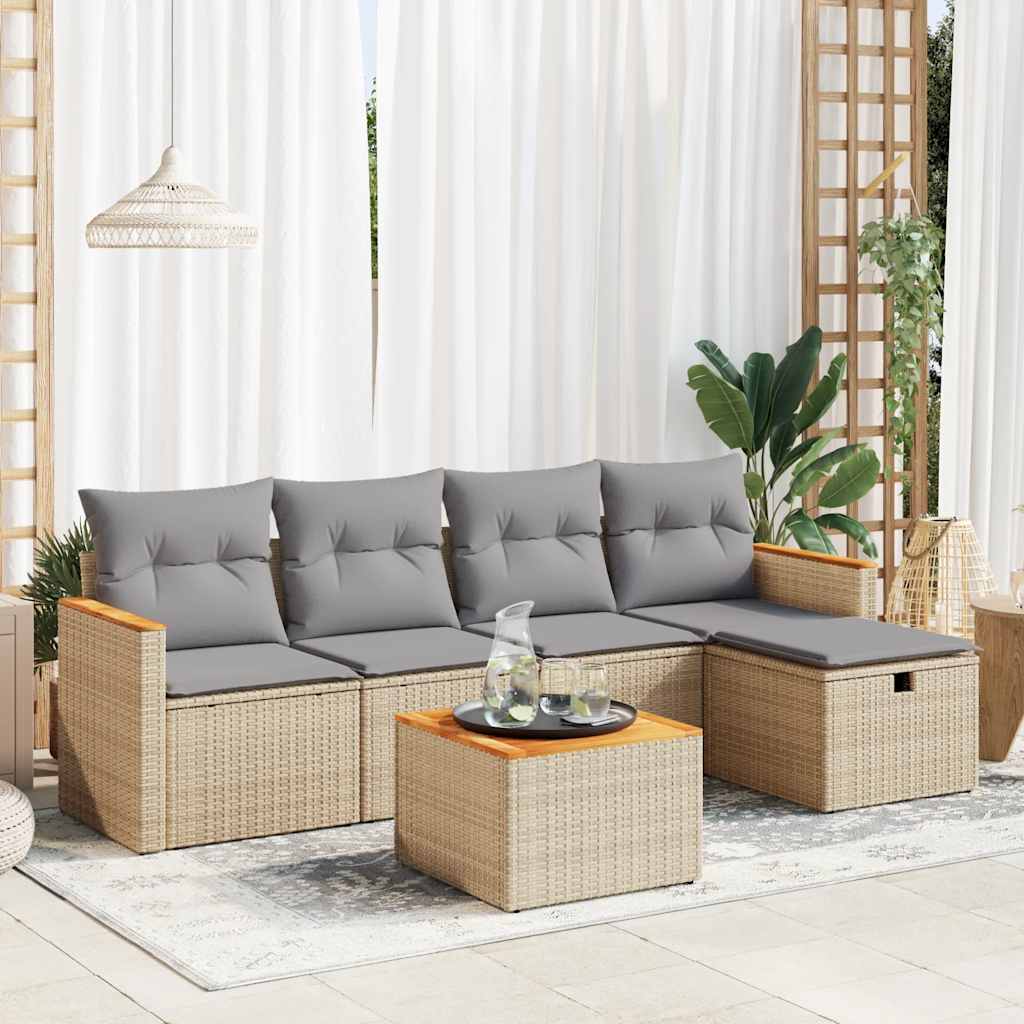 vidaXL 5-delige Loungeset met kussens poly rattan zwart