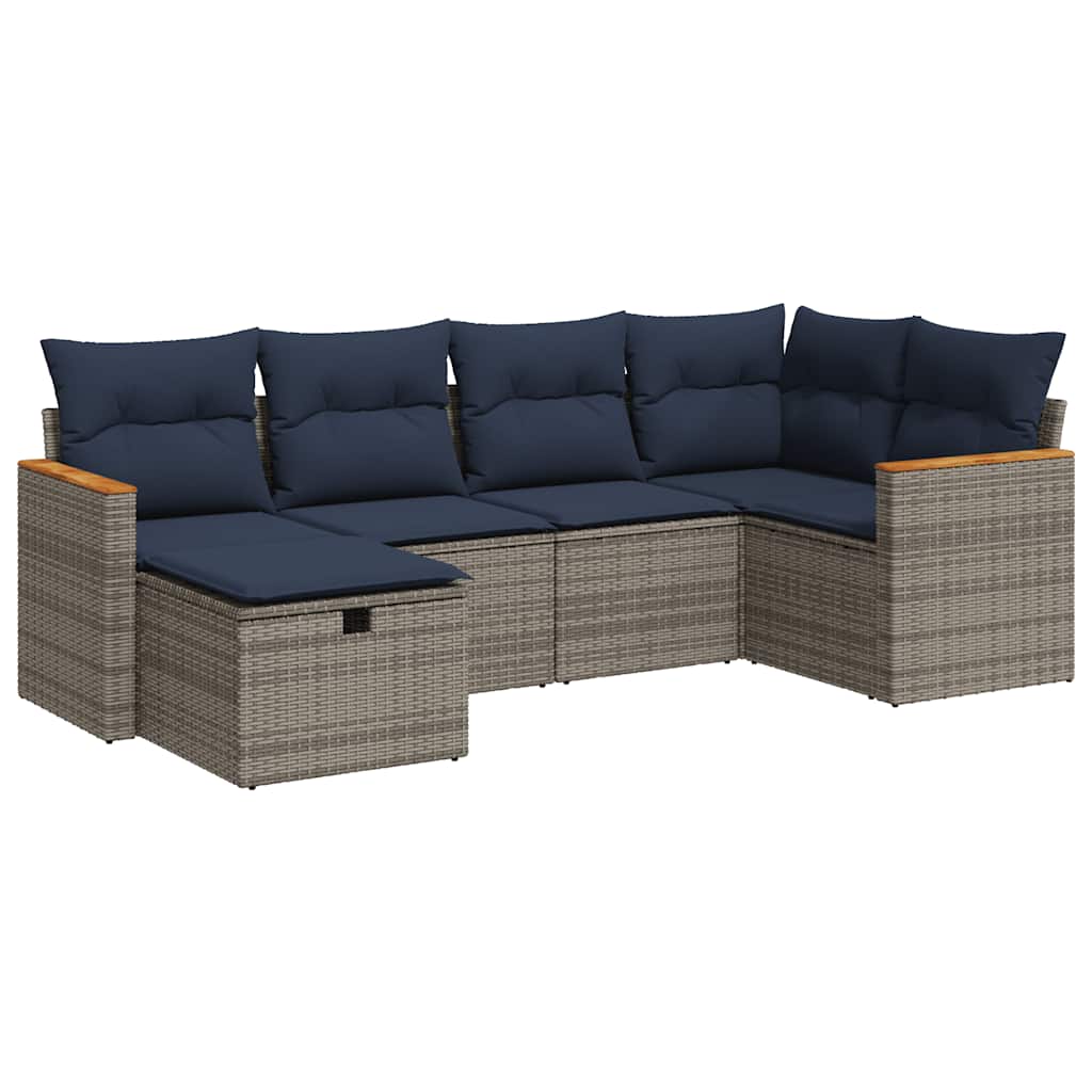 vidaXL 6-delige Loungeset met kussens poly rattan zwart