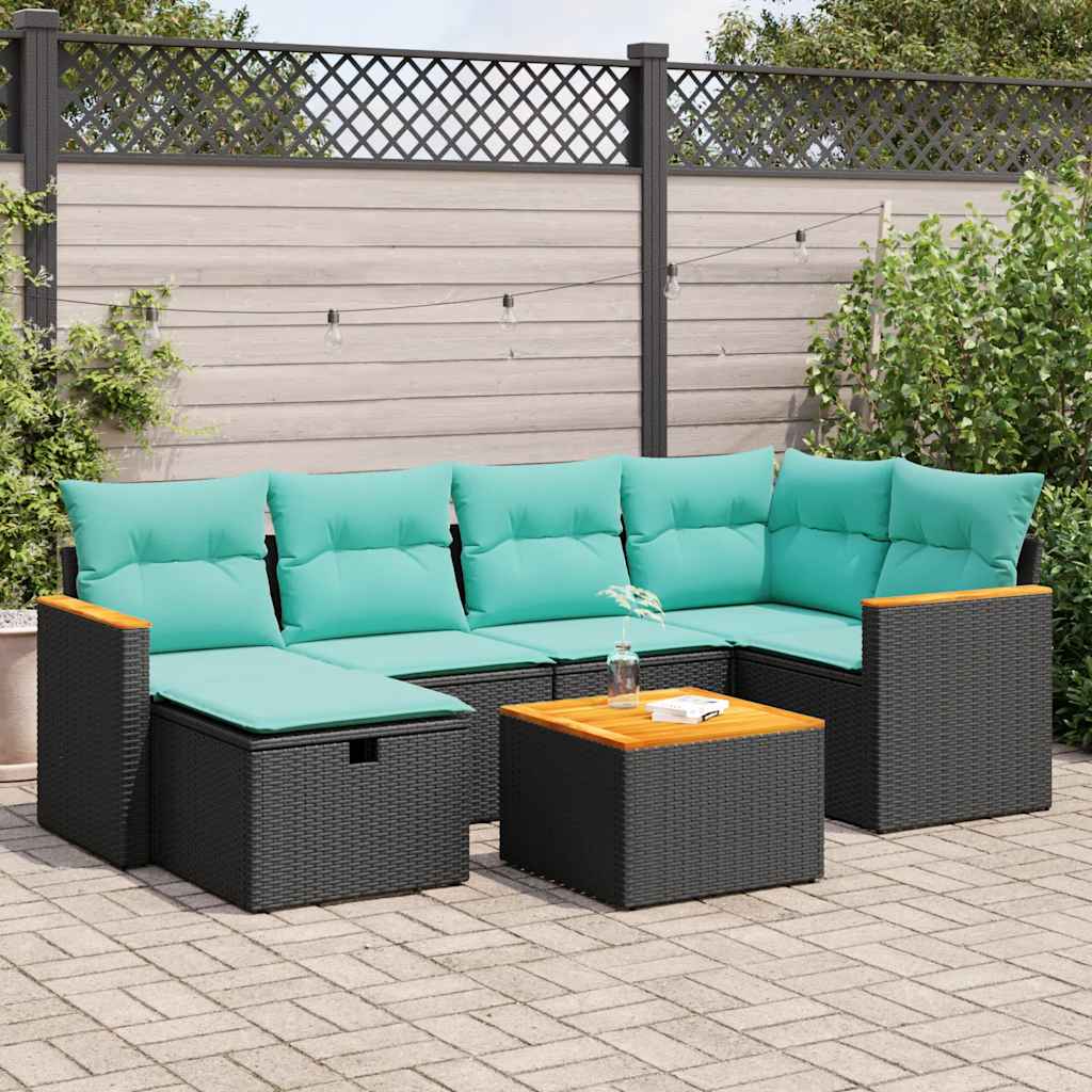vidaXL 6-delige Loungeset met kussens poly rattan zwart