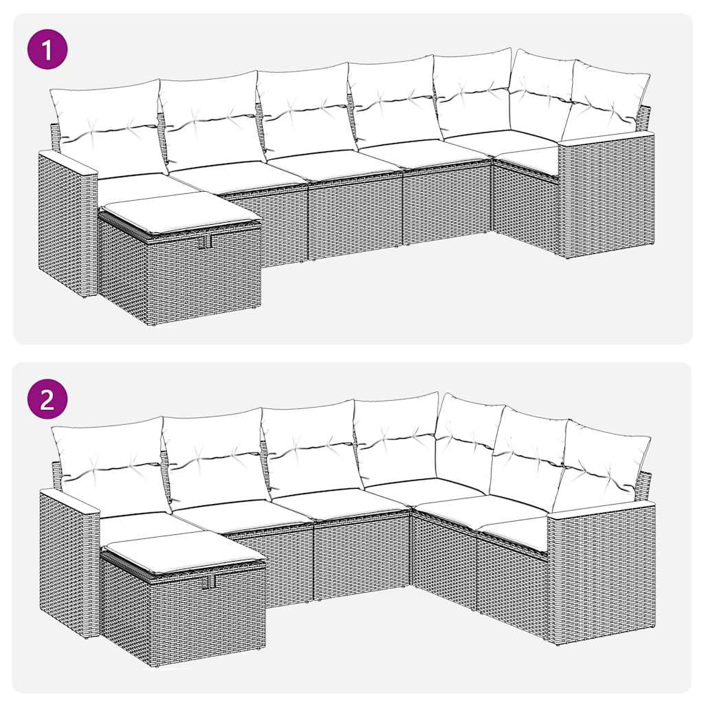 vidaXL 7-Piece Lounge Set with Cushions Poly Rattan Grey