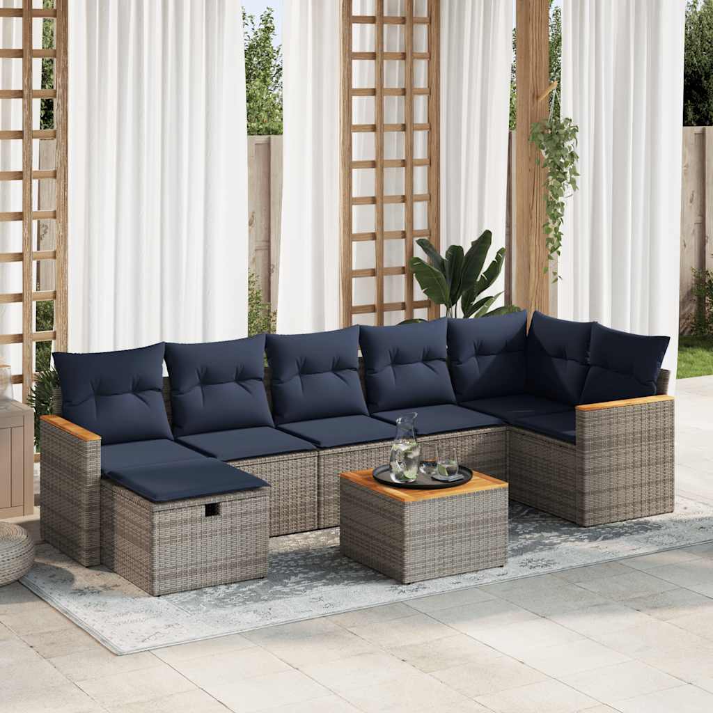 vidaXL 7-Piece Lounge Set with Cushions Poly Rattan Grey