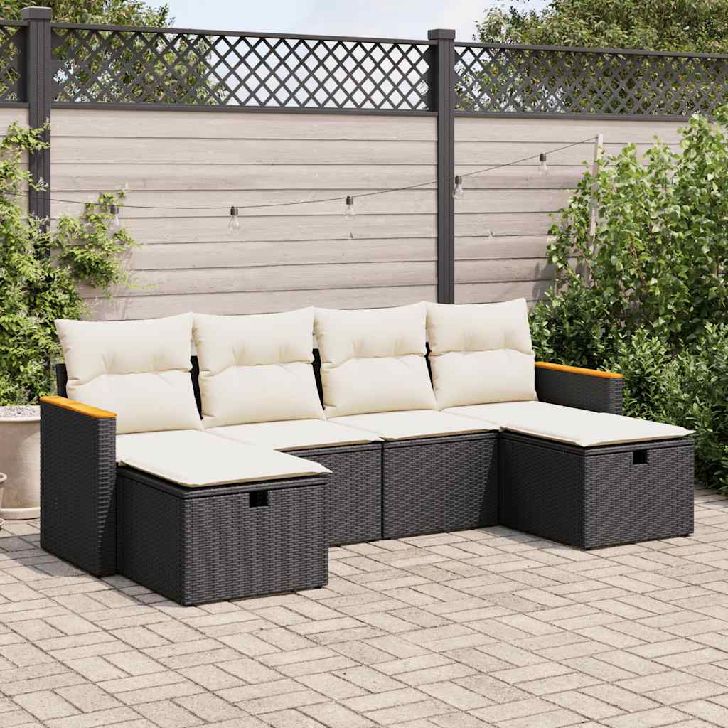 vidaXL 6-Piece Lounge Set with Cushions Poly Rattan Black