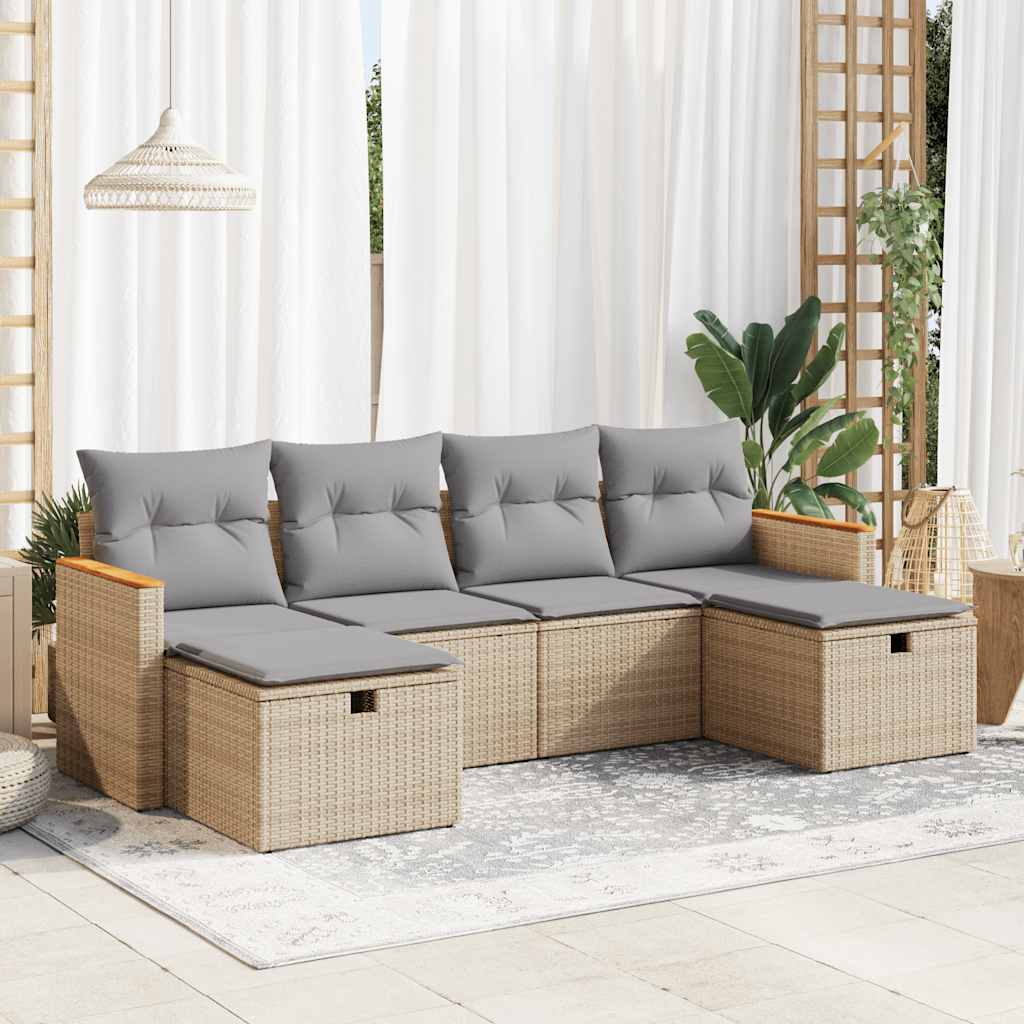 vidaXL 6-Piece Lounge Set with Cushions Poly Rattan Black