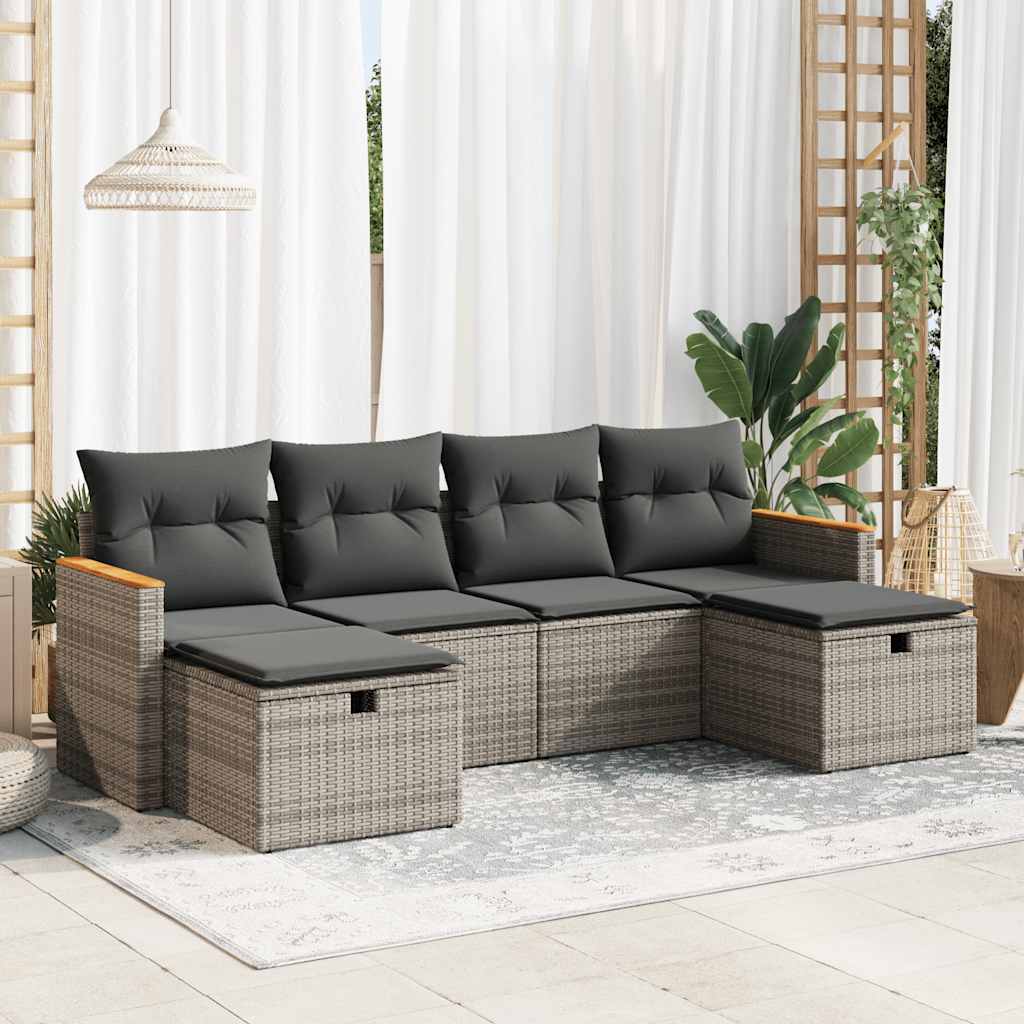 vidaXL 6-Piece Lounge Set with Cushions Poly Rattan Black