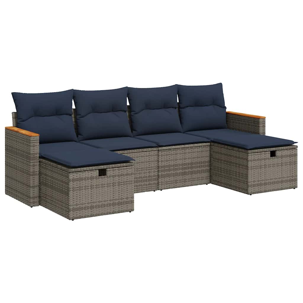 vidaXL 6-Piece Lounge Set with Cushions Poly Rattan Black