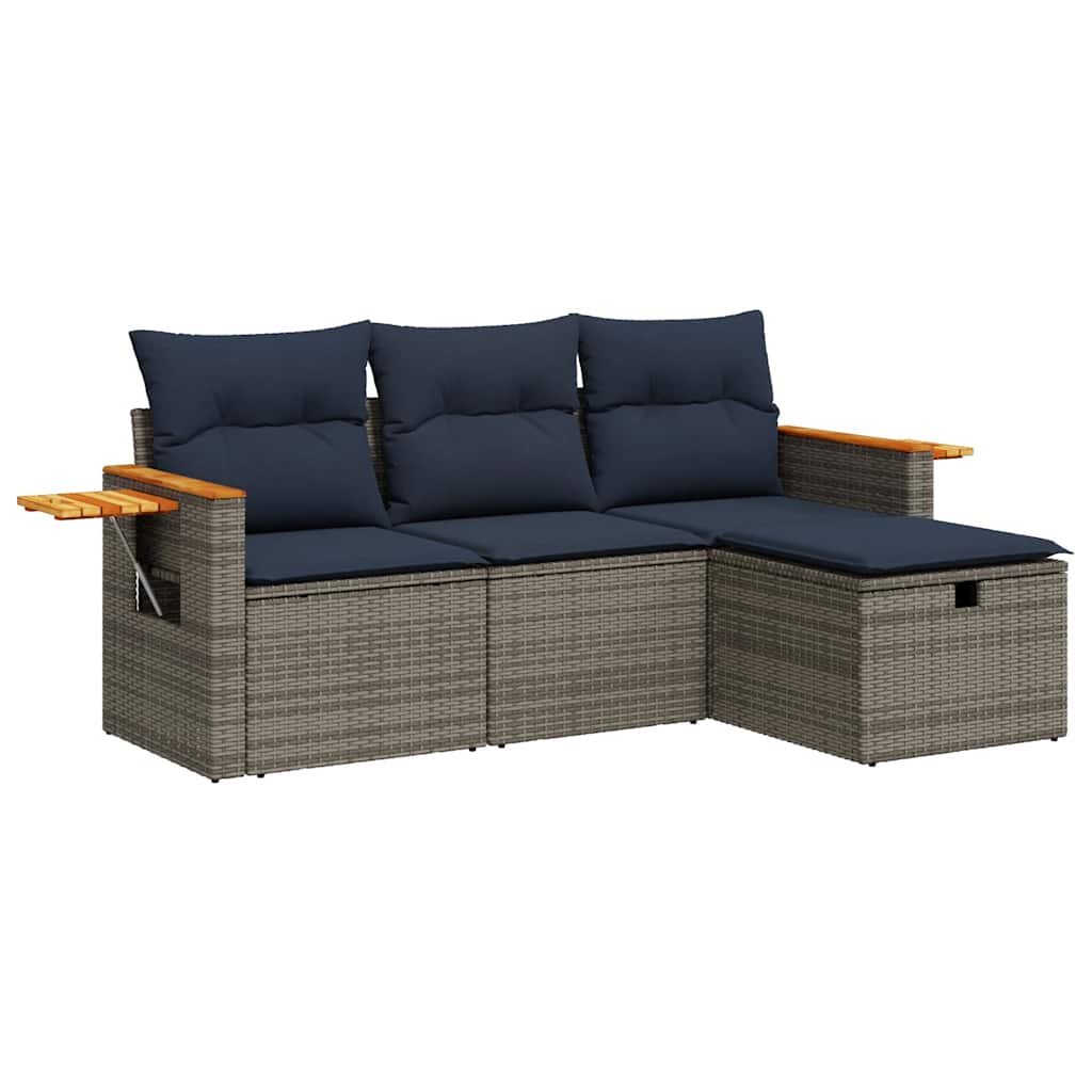 vidaXL 4-delige Loungeset met kussens poly rattan zwart