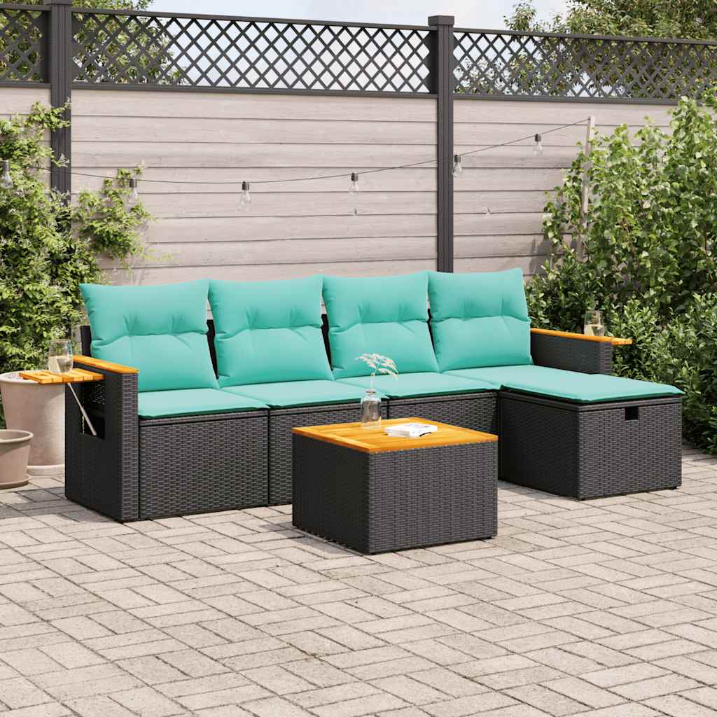 vidaXL 5-piece Lounge Set with Cushions Poly Rattan Black