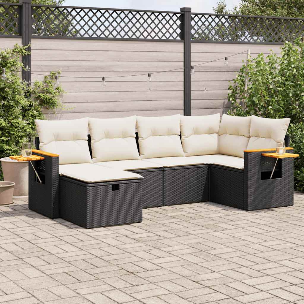 vidaXL 6-piece Lounge Set with Cushions Poly Rattan Black