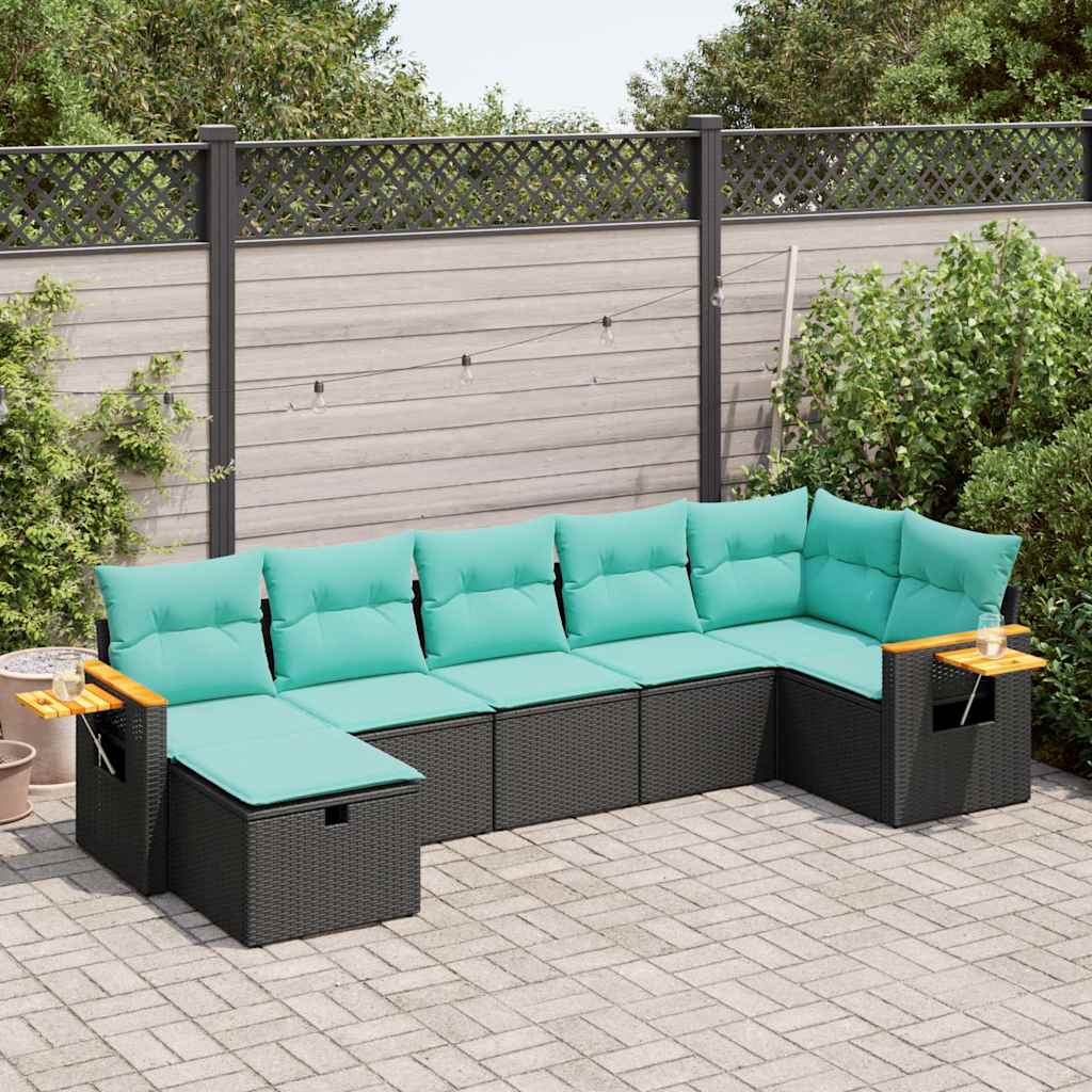 vidaXL 7-Piece Lounge Set with Cushions Poly Rattan Grey