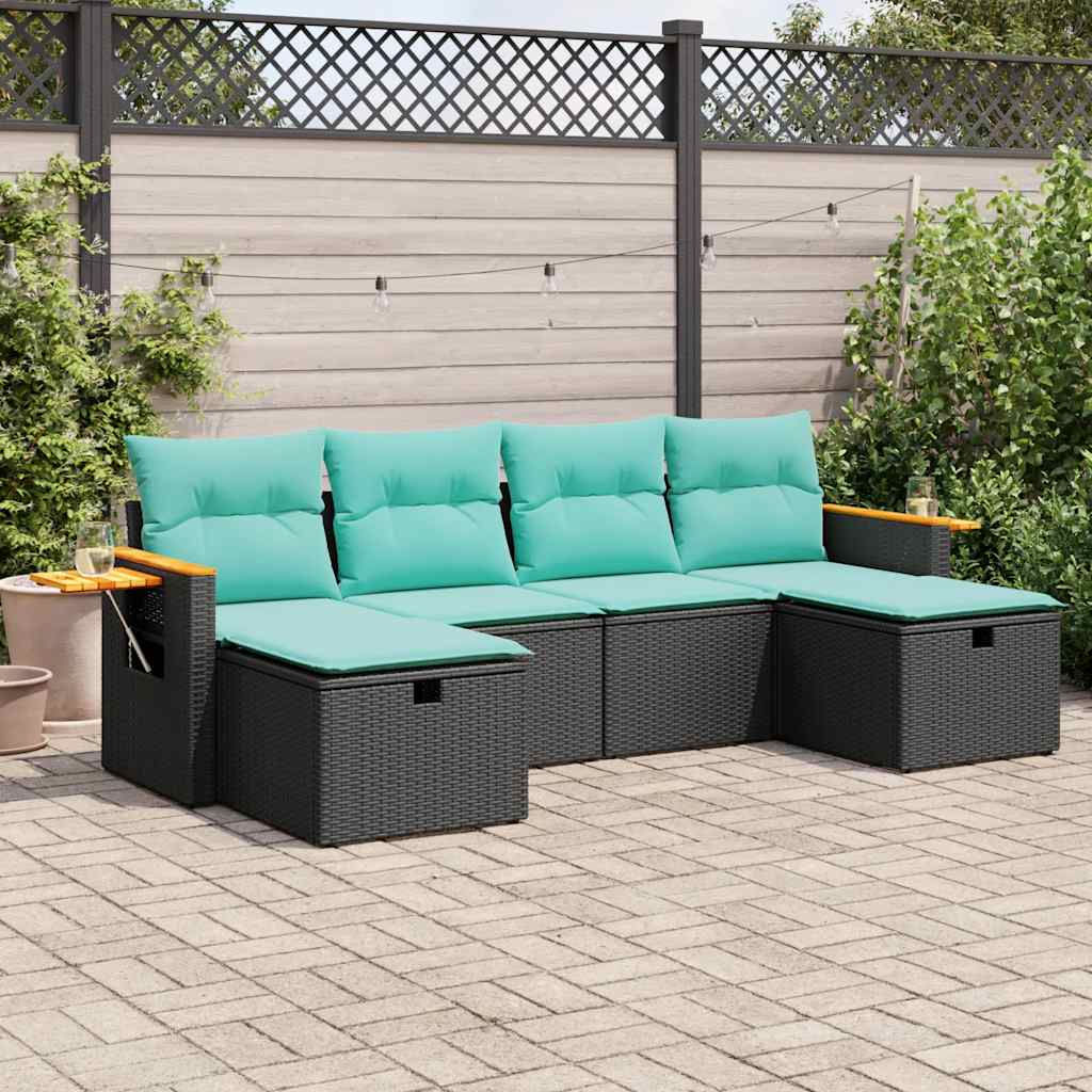 vidaXL 6-piece Lounge Set with cushions poly rattan black