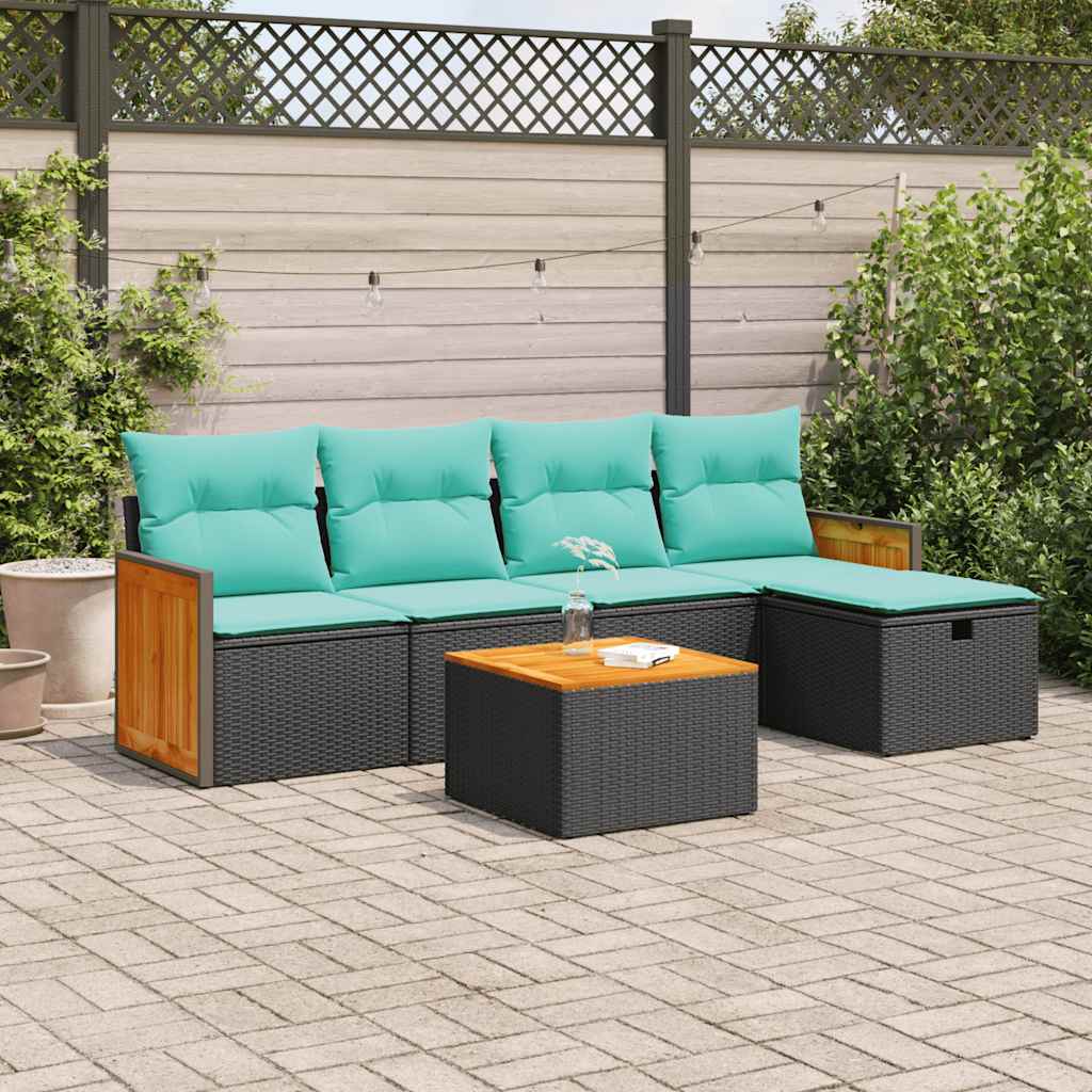 vidaXL 5-piece Lounge Set with Cushions Poly Rattan Black