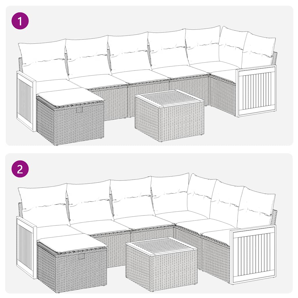 vidaXL 7-delige Loungeset met kussens poly rattan grijs