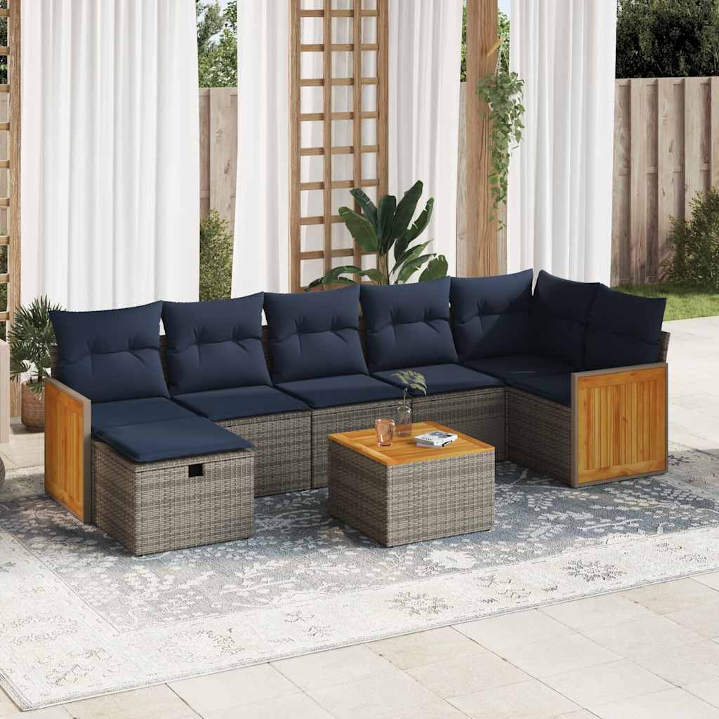 vidaXL 7-delige Loungeset met kussens poly rattan grijs