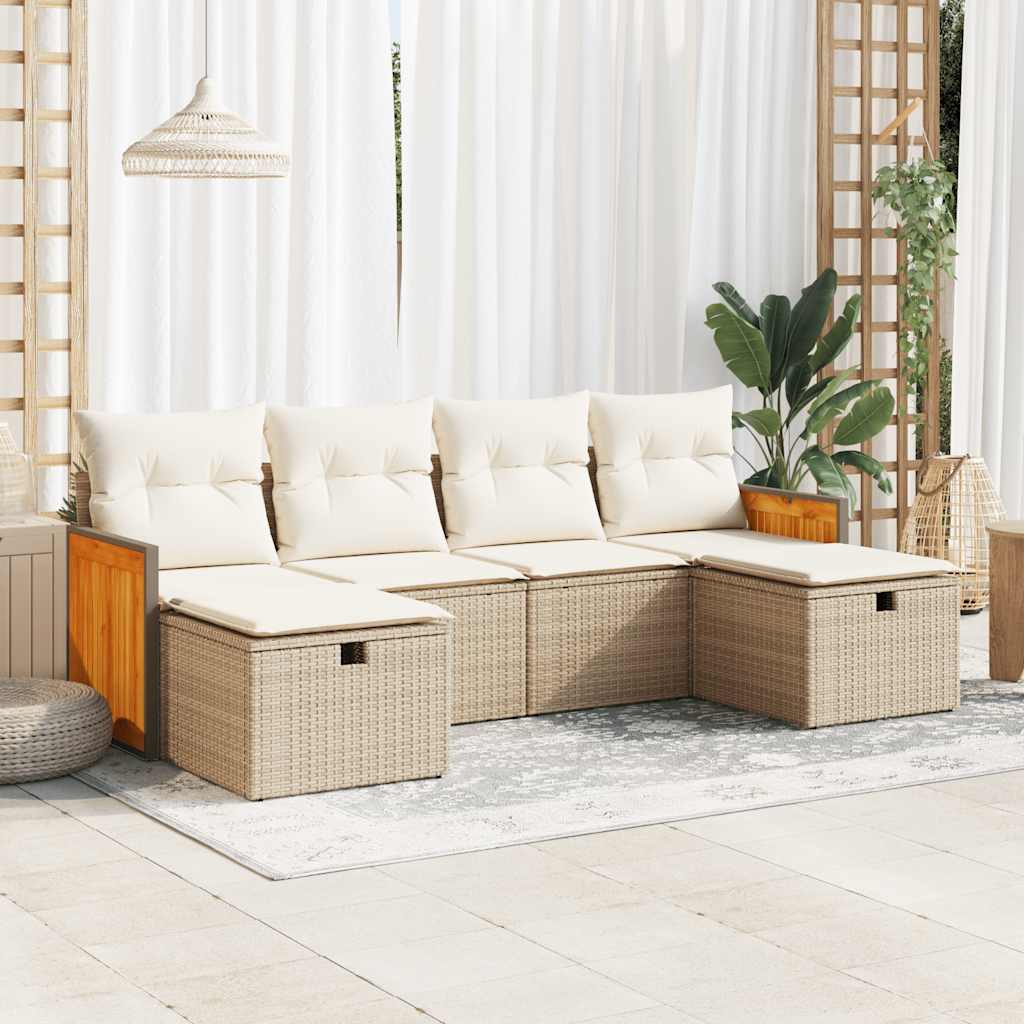 vidaXL 6-delige Loungeset met kussens poly rattan zwart