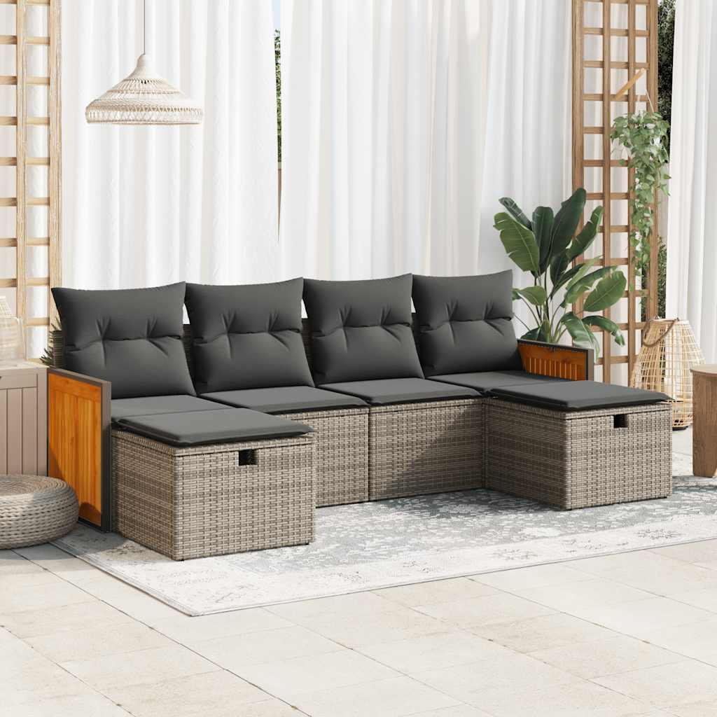 vidaXL 6-delige Loungeset met kussens poly rattan zwart