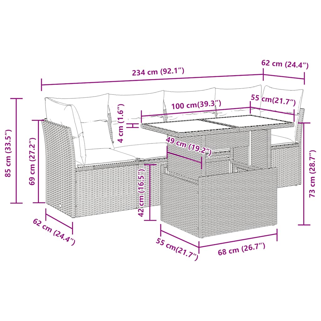vidaXL 5-piece garden sofa set with cushions black poly rattan