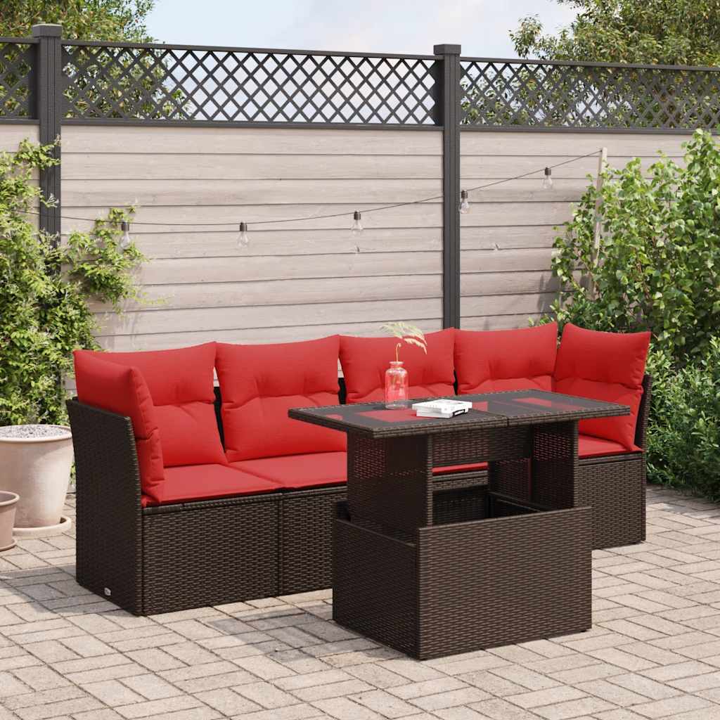 vidaXL 5-piece garden sofa set with cushions black poly rattan