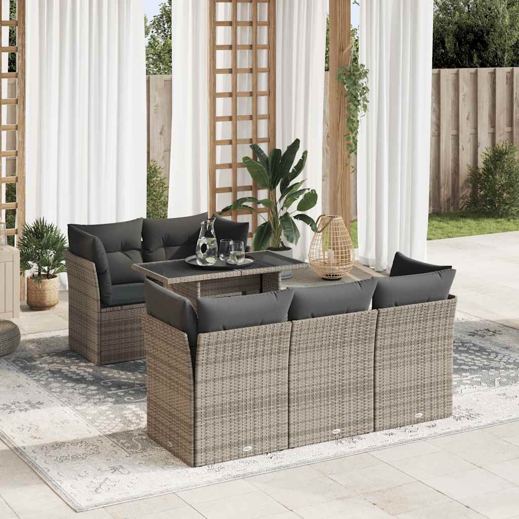 vidaXL 6-delige Loungeset met kussens poly rattan zwart