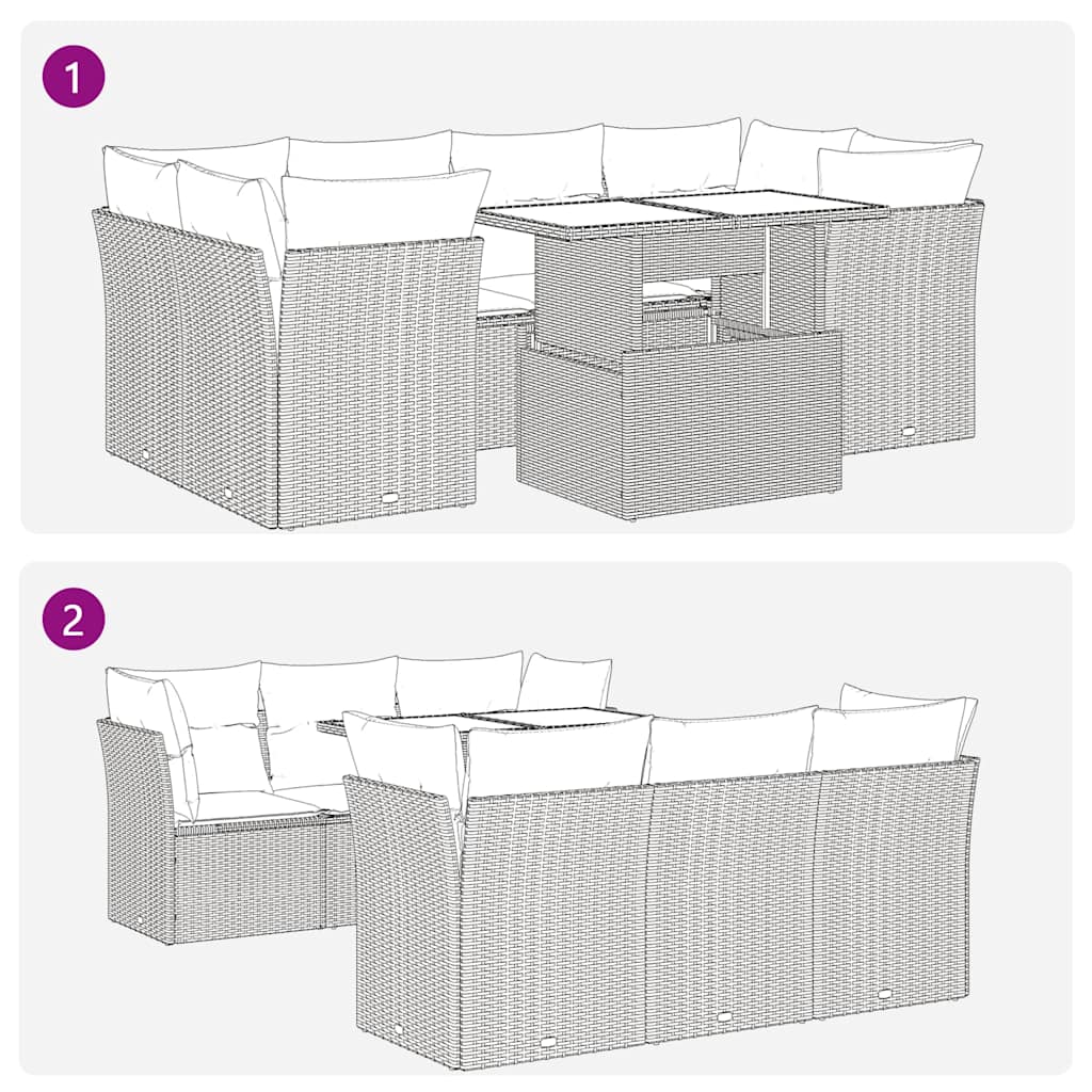 vidaXL 7-delige Loungeset met kussens poly rattan acacia zwart