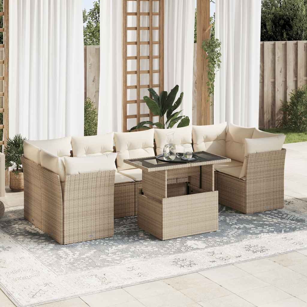 vidaXL 8-delige Loungeset met kussens poly rattan zwart