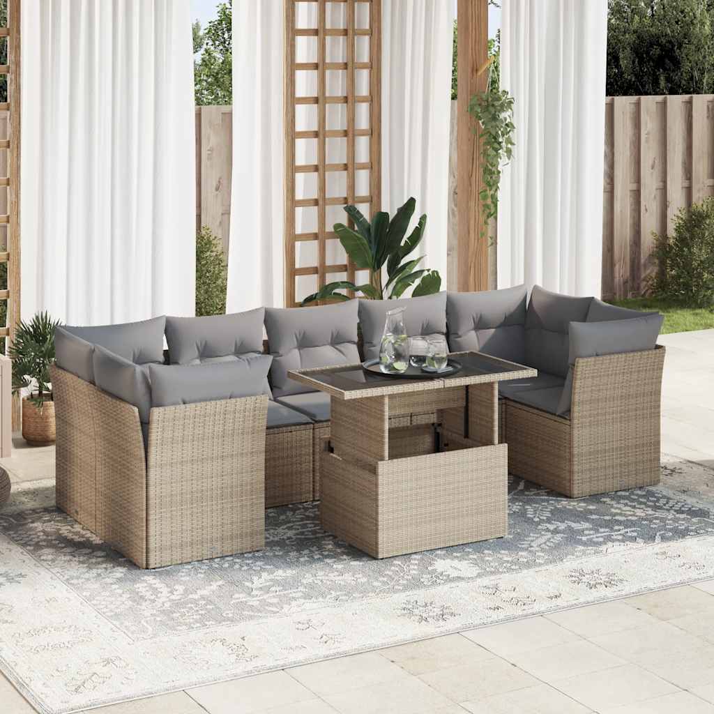 vidaXL 8-delige Loungeset met kussens poly rattan zwart