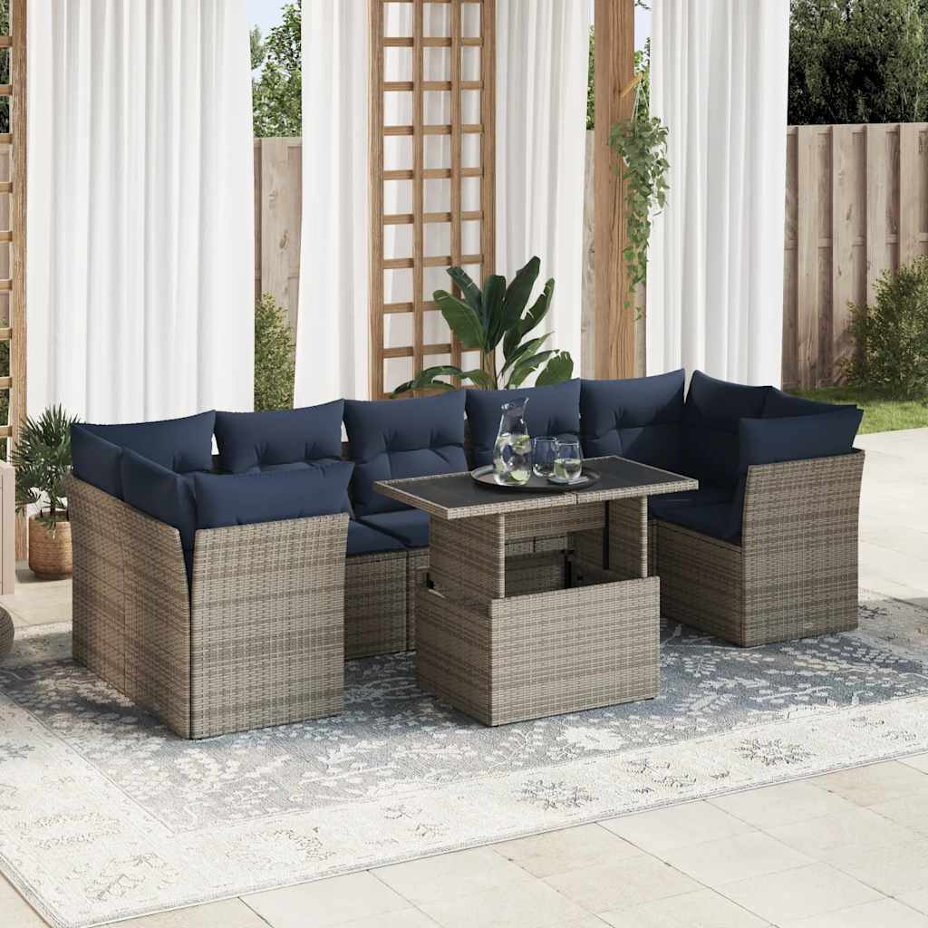 vidaXL 8-Piece Garden Lounge Set with Cushions, Black Poly Rattan