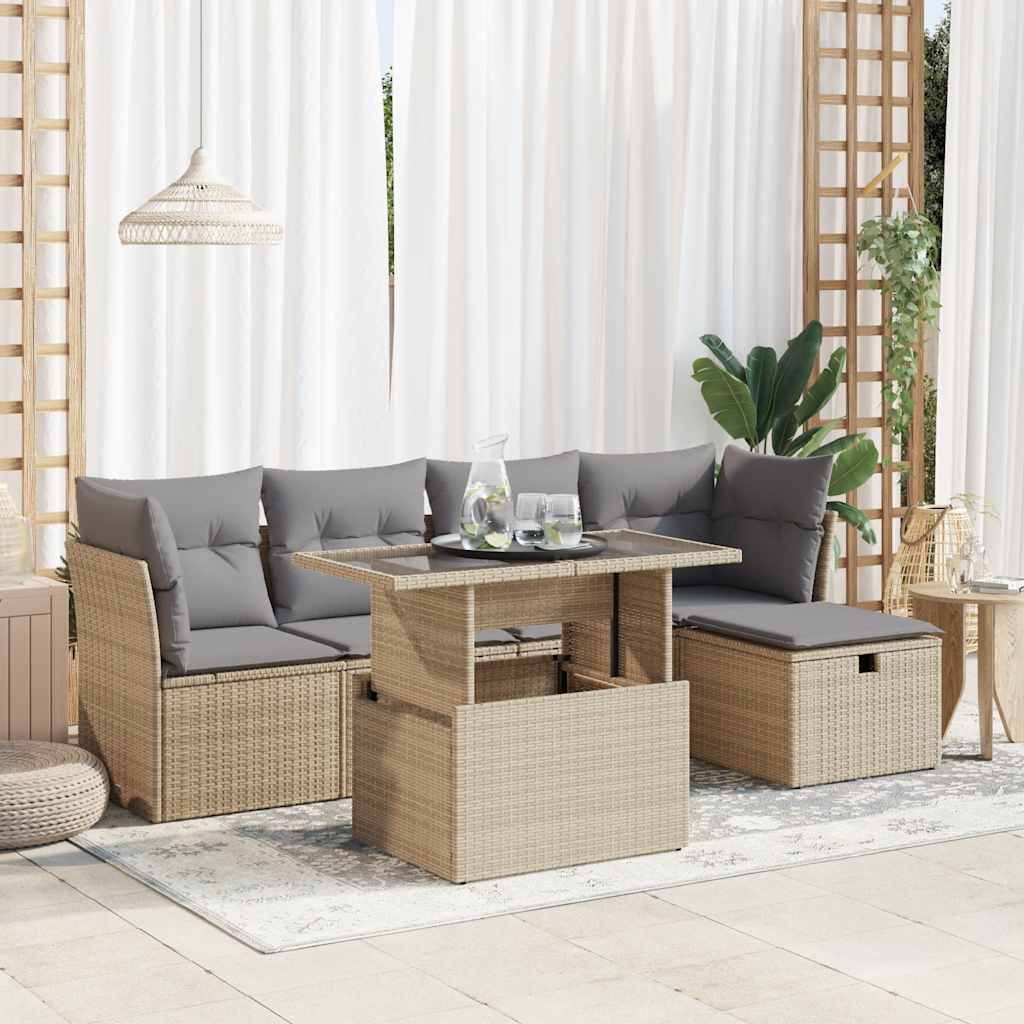 vidaXL 6-delige Loungeset met kussens poly rattan zwart