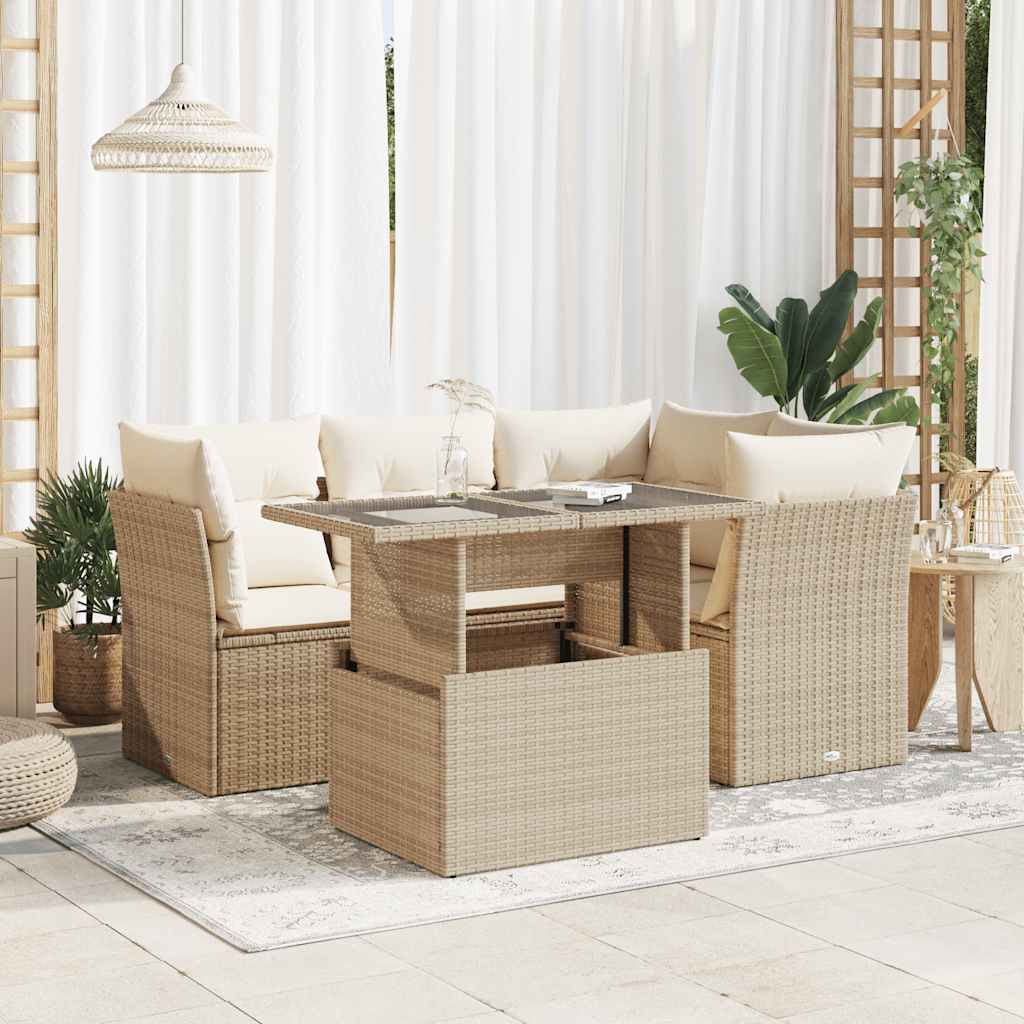 vidaXL 5-delige Loungeset met kussens poly rattan zwart